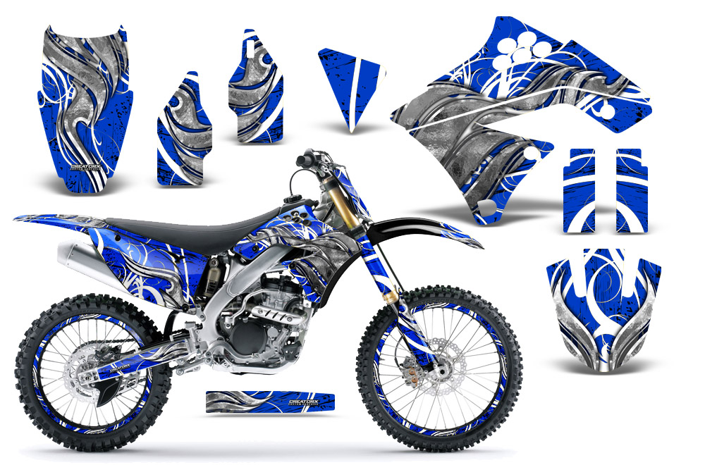 Kawasaki KX250F 09-12 Graphics Kit Fire Blade White Blue NP Rims